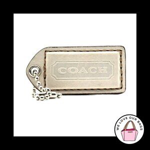 2" VINTAGE COACH Bone Off White Leather Nickel Fob Bag Charm Keychain Hang Tag